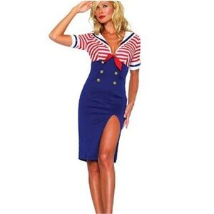 Leg Avenue Blue and Red Sheath Dress with Sailor Collar